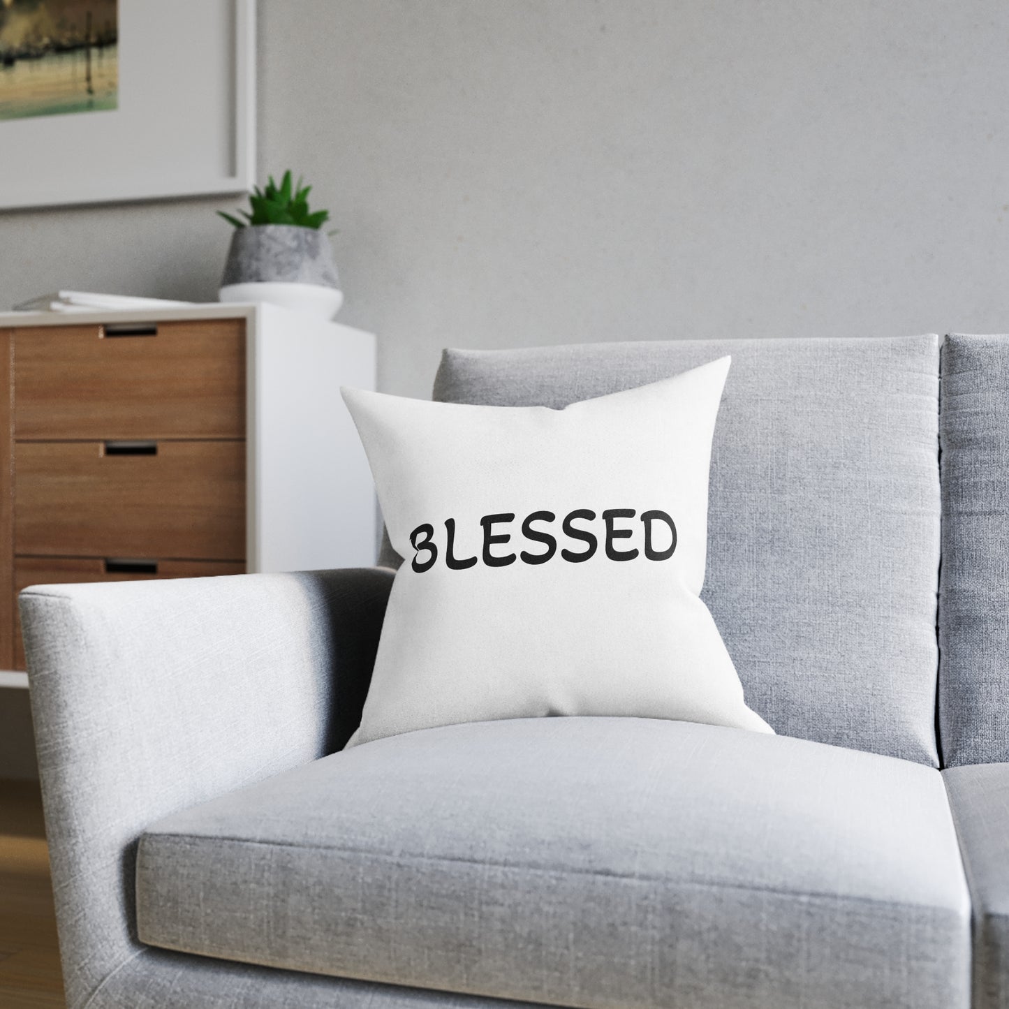 Blessed Square Pillow – Minimalist Inspirational Throw Pillow
