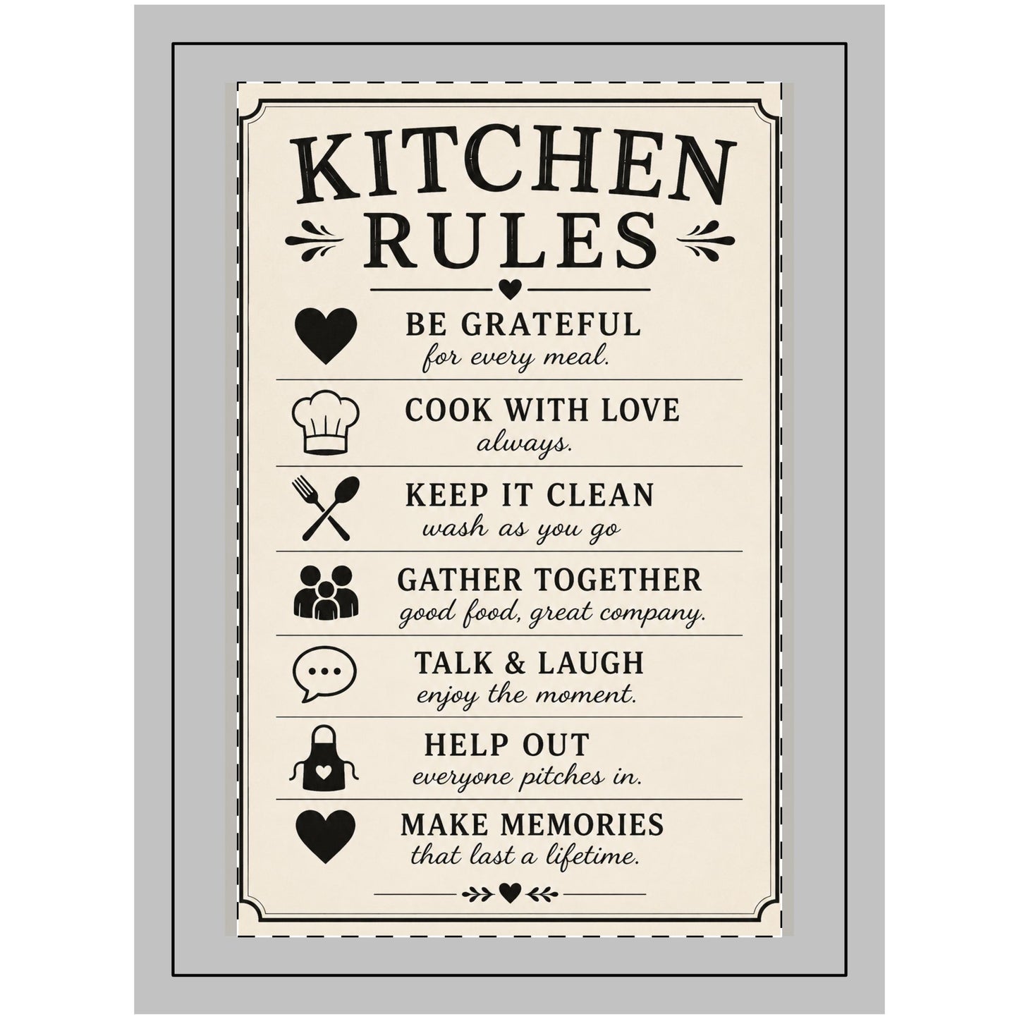 Kitchen Rules Wall Tapestry — Rustic Wood Top Kitchen Decor Sign