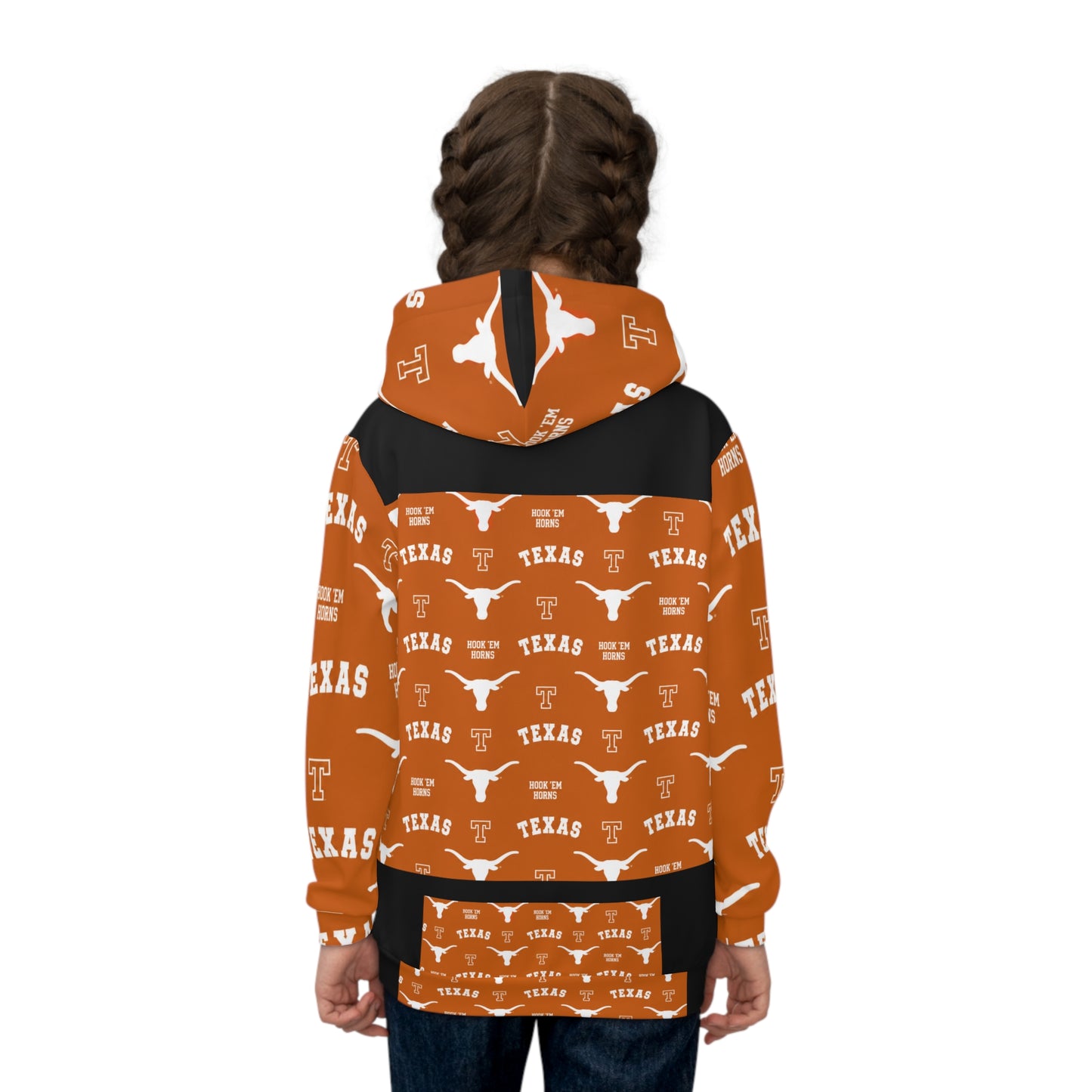 Texas Longhorns Children's Hoodie - Orange All-Over Print with 'TEXAS' & Longhorn Logo