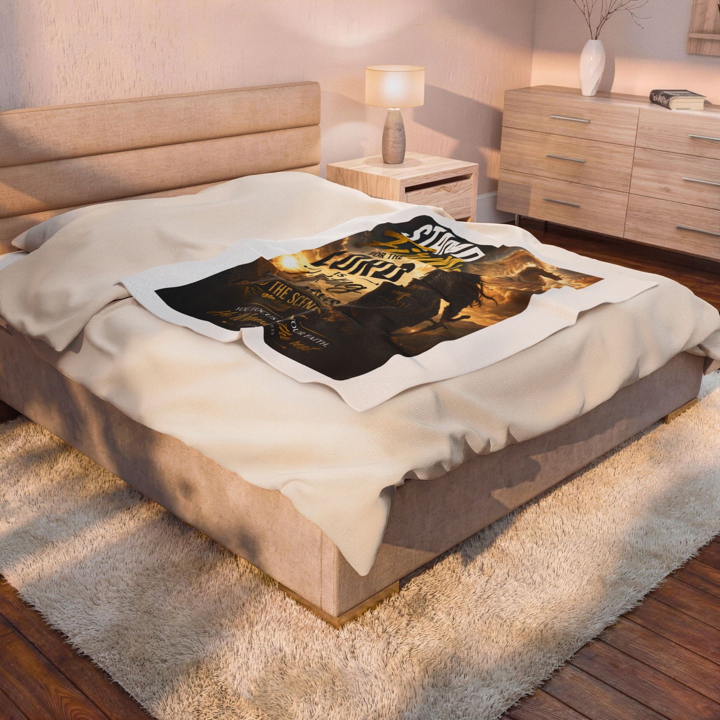 Faith Warrior Velveteen Plush Blanket – "Stand Firm, For the Lord Is Fighting Your Battles" Inspirational Christian Throw