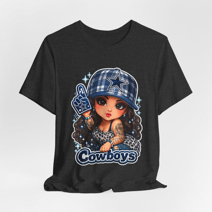 Cowboys Fan Girl T‑Shirt — Cute Tattooed Cheerleader Design
