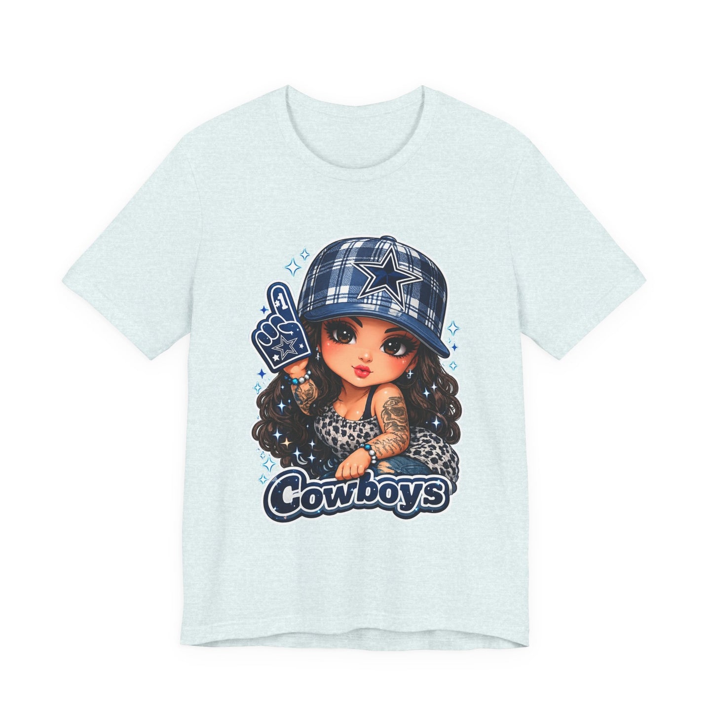 Cowboys Fan Girl T‑Shirt — Cute Tattooed Cheerleader Design