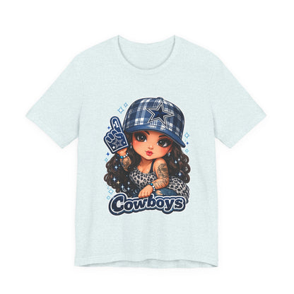 Cowboys Fan Girl T‑Shirt — Cute Tattooed Cheerleader Design