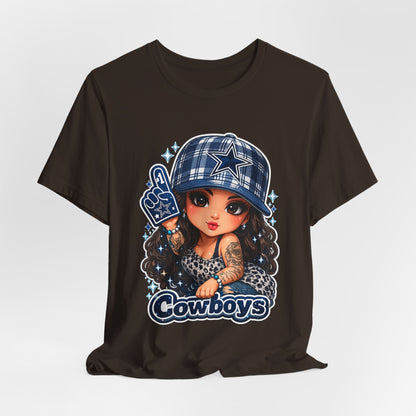 Cowboys Fan Girl T‑Shirt — Cute Tattooed Cheerleader Design