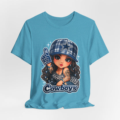Cowboys Fan Girl T‑Shirt — Cute Tattooed Cheerleader Design
