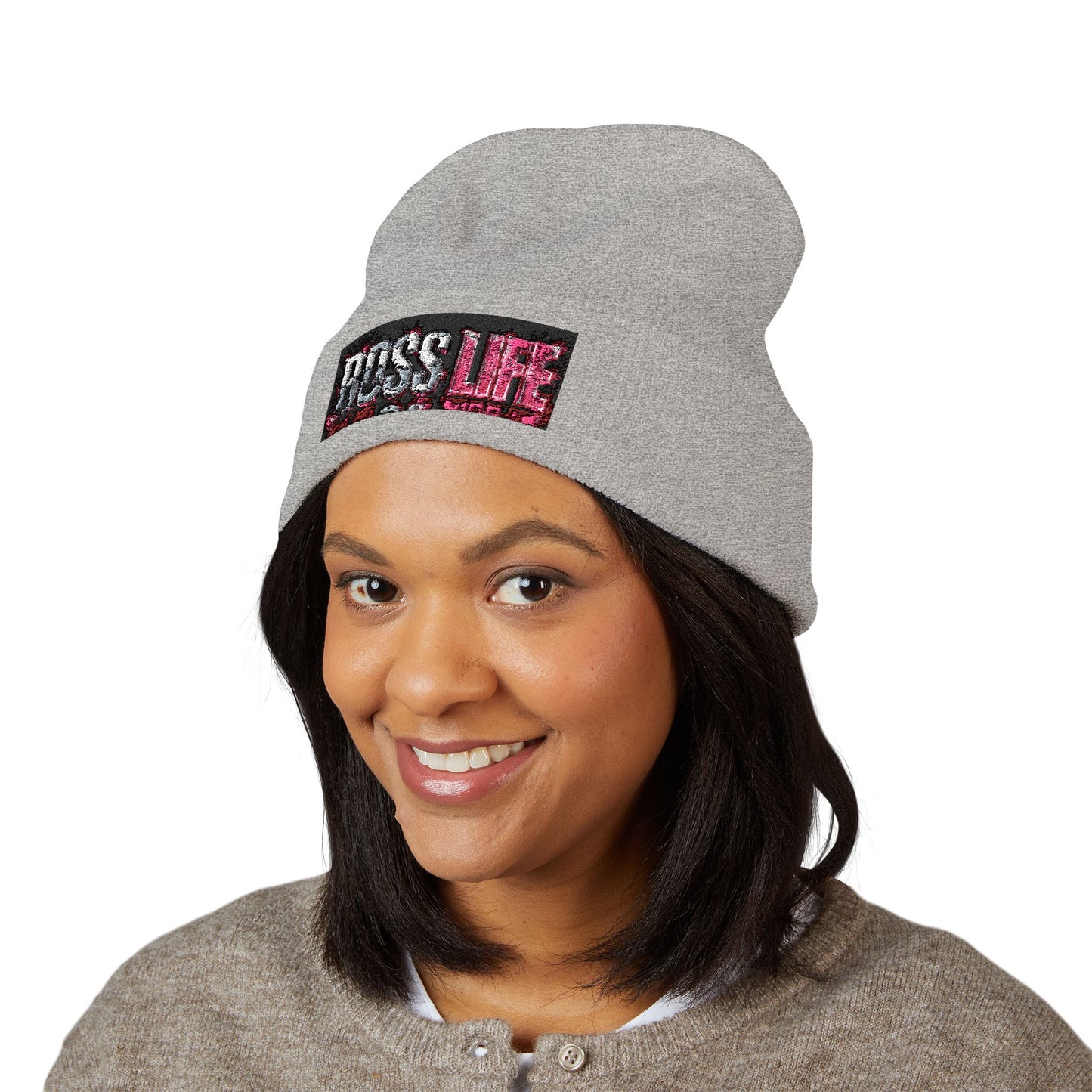 Boss Life Embroidered Cuffed Beanie — Streetwear Knit Hat for Confident Style