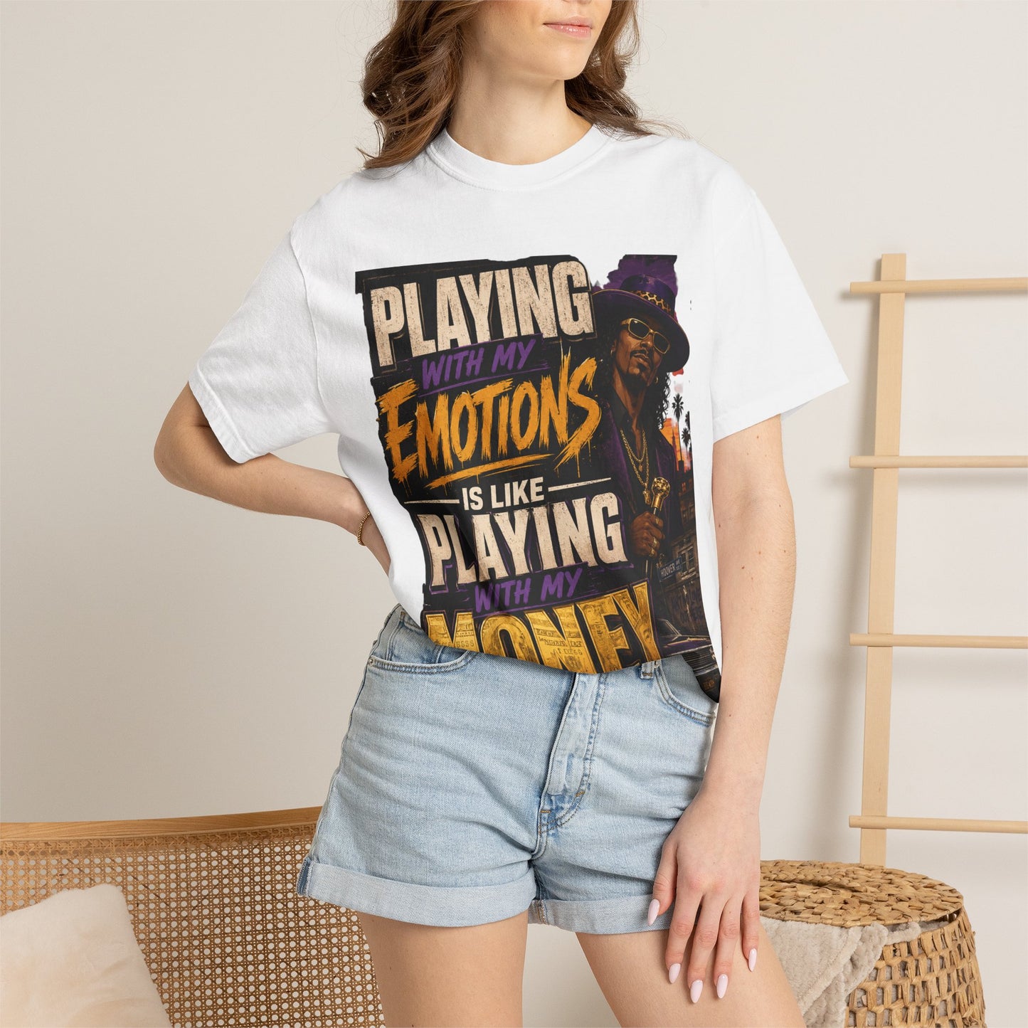 Playing with My Emotions Is Like Playing with My Money T-Shirt — Retro Pimp Illustration Graphic Tee