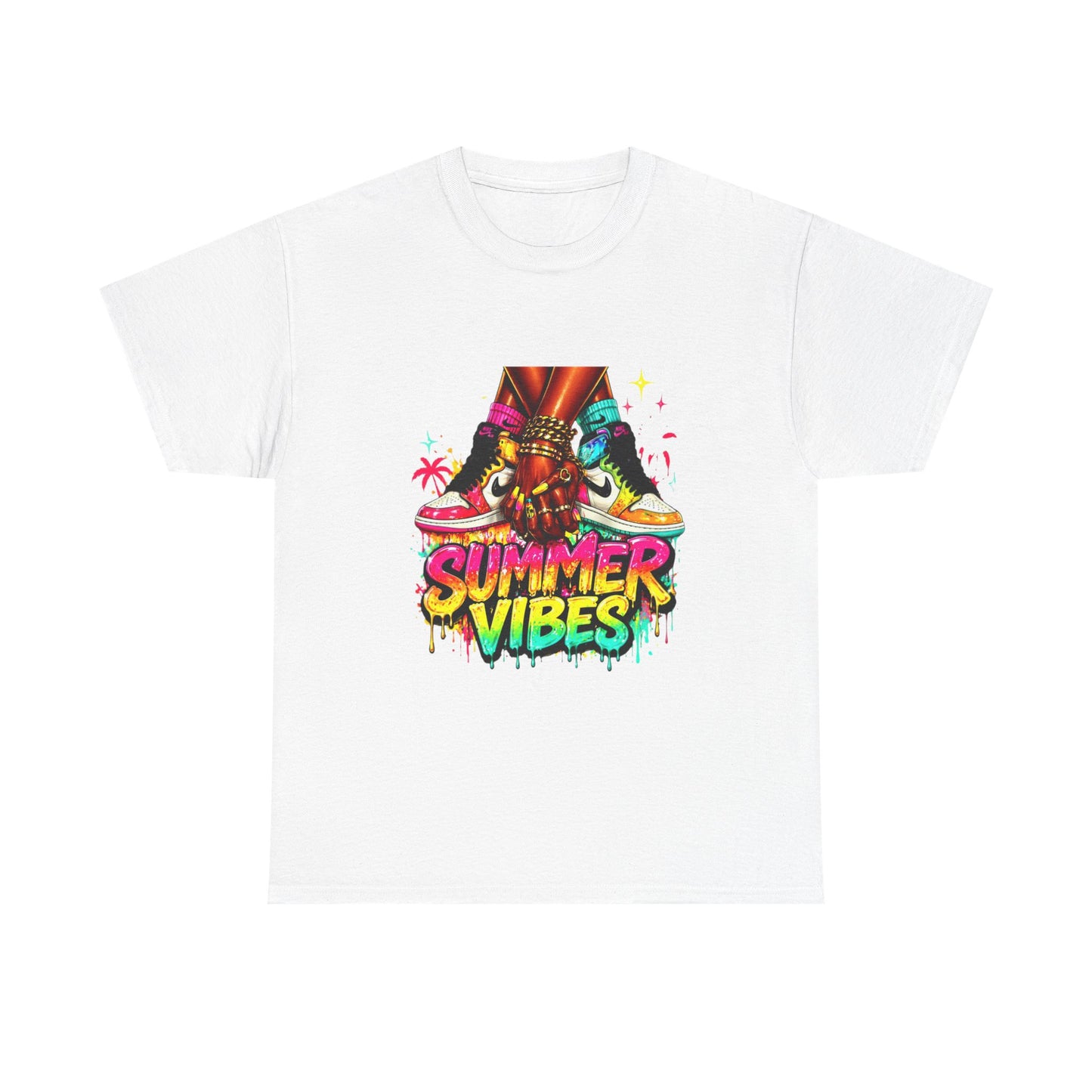 Summer Vibes T-Shirt — Colorful Tropical Skateboard Graphic Tee