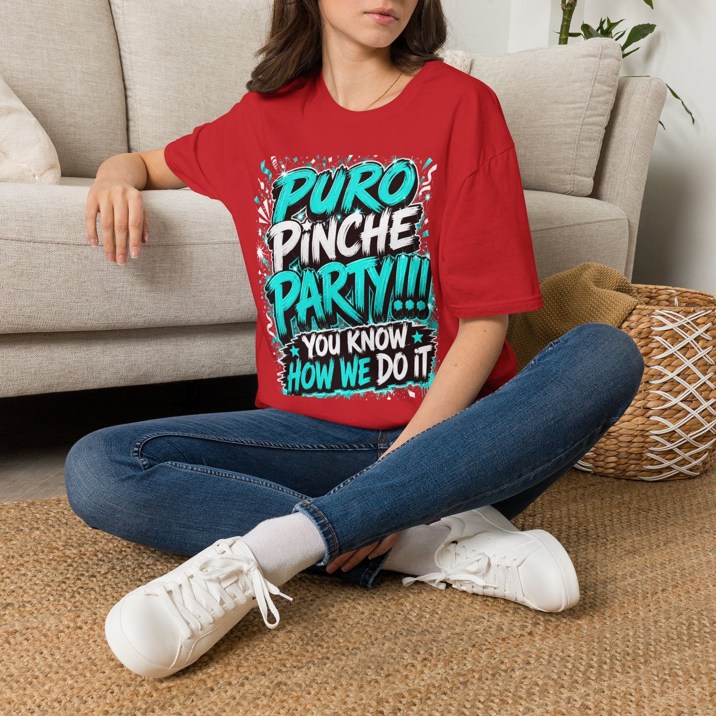 Puro Pinche Party T-Shirt — Bold Teal Party Graphic Tee