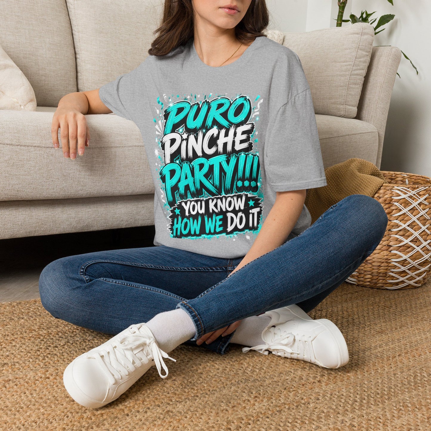 Puro Pinche Party T-Shirt — Bold Teal Party Graphic Tee