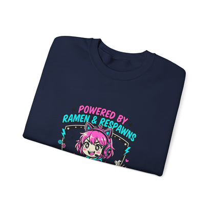 Powered by Ramen & Respawns Sweatshirt | anime aesthetic, chibi kawaii