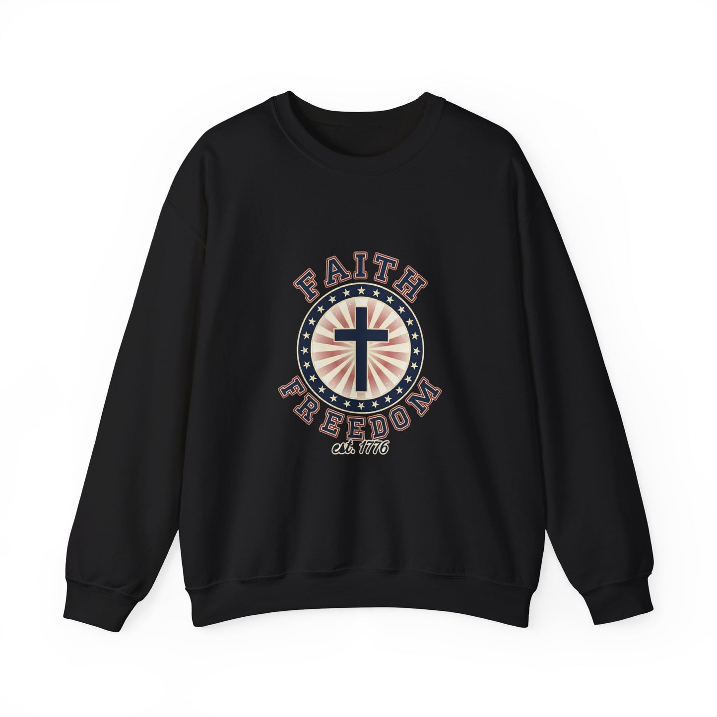 Faith & Freedom Cross Crewneck Sweatshirt, patriotic faith-based vintage Americana