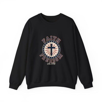 Faith & Freedom Cross Crewneck Sweatshirt, patriotic faith-based vintage Americana