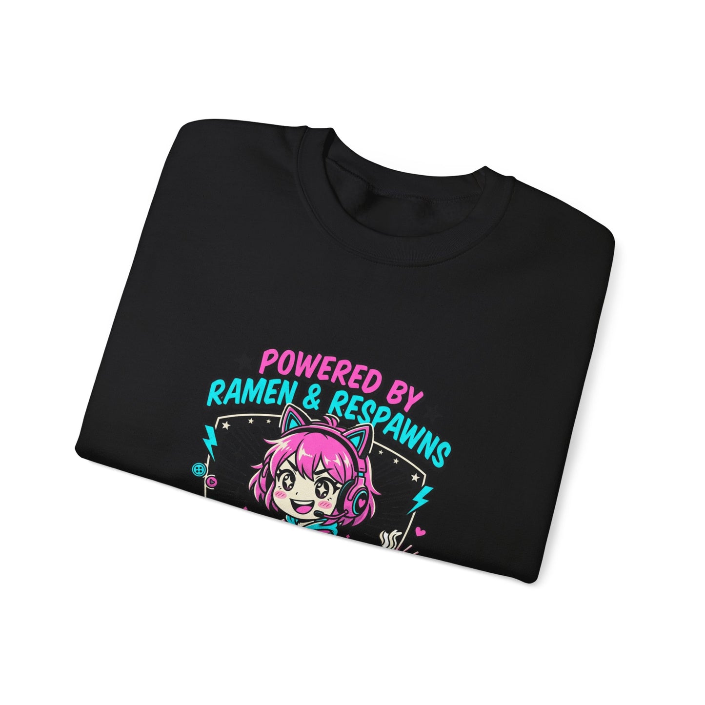 Powered by Ramen & Respawns Sweatshirt | anime aesthetic, chibi kawaii