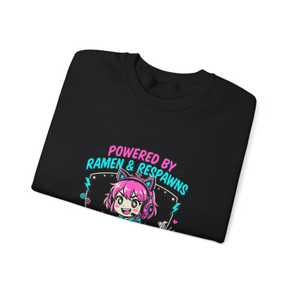 Powered by Ramen & Respawns Sweatshirt | anime aesthetic, chibi kawaii