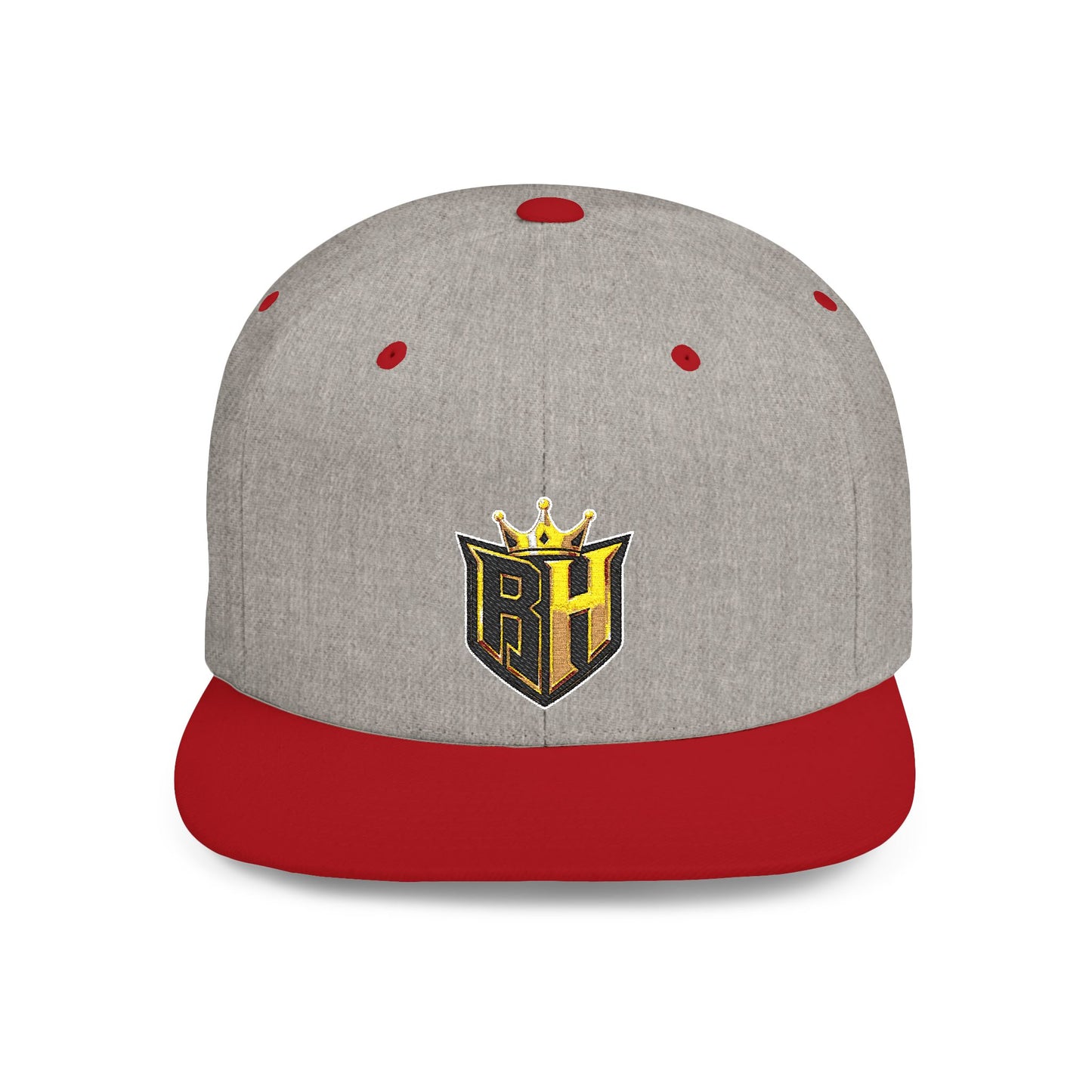 Snapback Hat — Gold Crown Shield Logo Flat Bill Cap