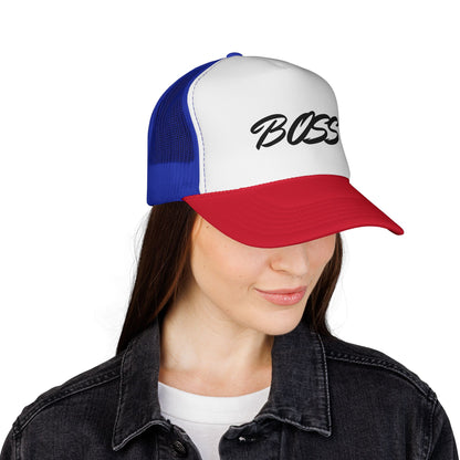 BOSS Trucker Cap — Bold Script Mesh Back Hat for Leaders & Street Style