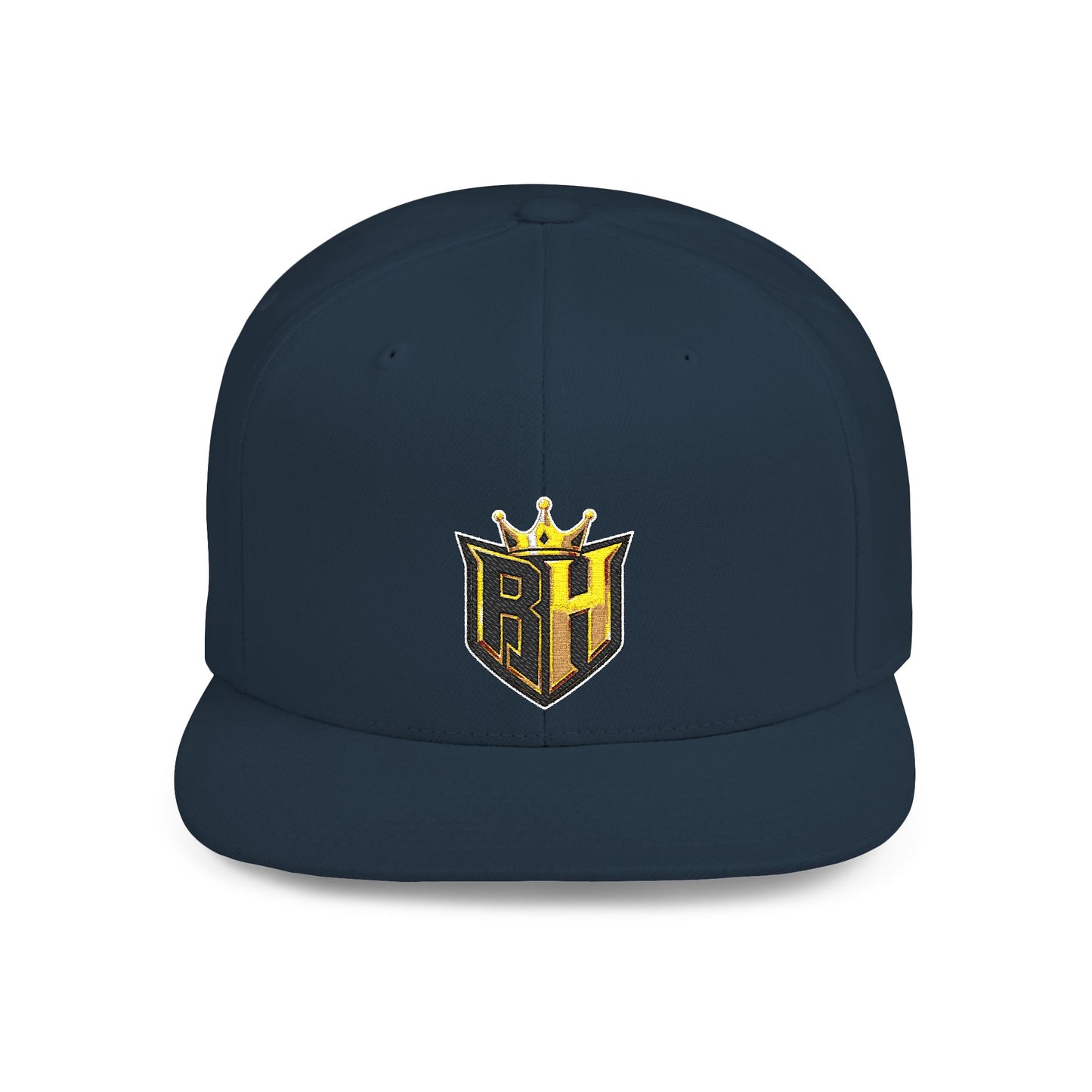 Snapback Hat — Gold Crown Shield Logo Flat Bill Cap