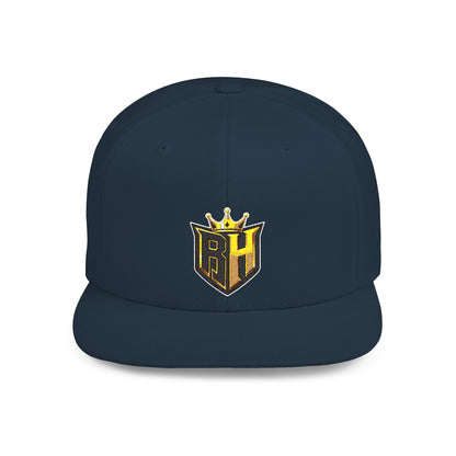Snapback Hat — Gold Crown Shield Logo Flat Bill Cap