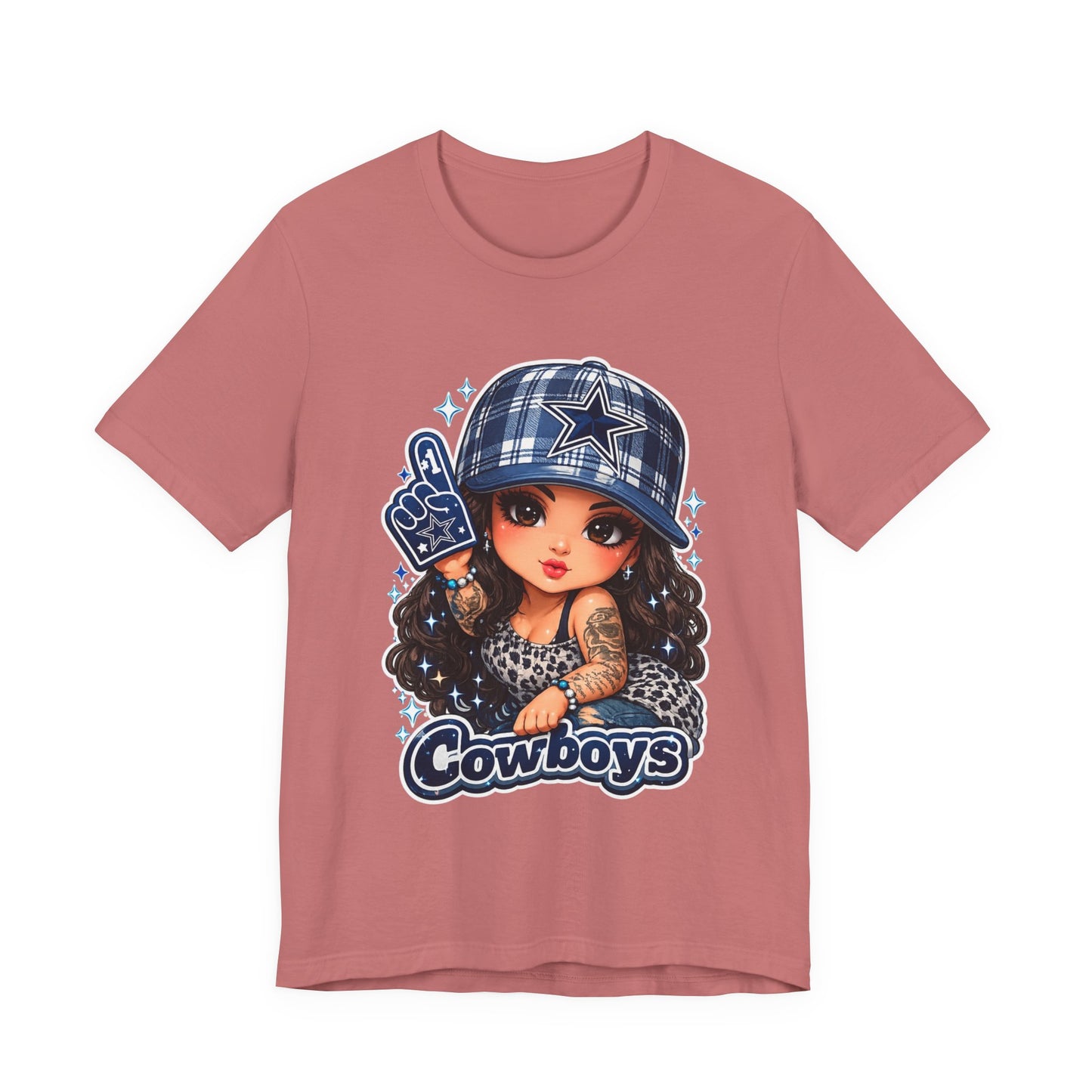 Cowboys Fan Girl T‑Shirt — Cute Tattooed Cheerleader Design