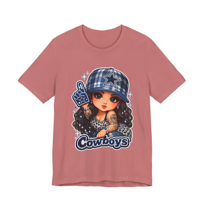 Cowboys Fan Girl T‑Shirt — Cute Tattooed Cheerleader Design