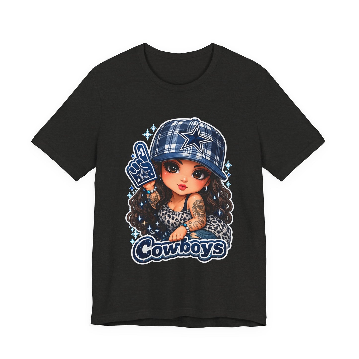 Cowboys Fan Girl T‑Shirt — Cute Tattooed Cheerleader Design