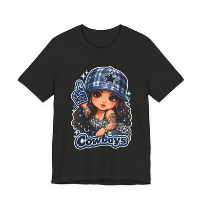 Cowboys Fan Girl T‑Shirt — Cute Tattooed Cheerleader Design