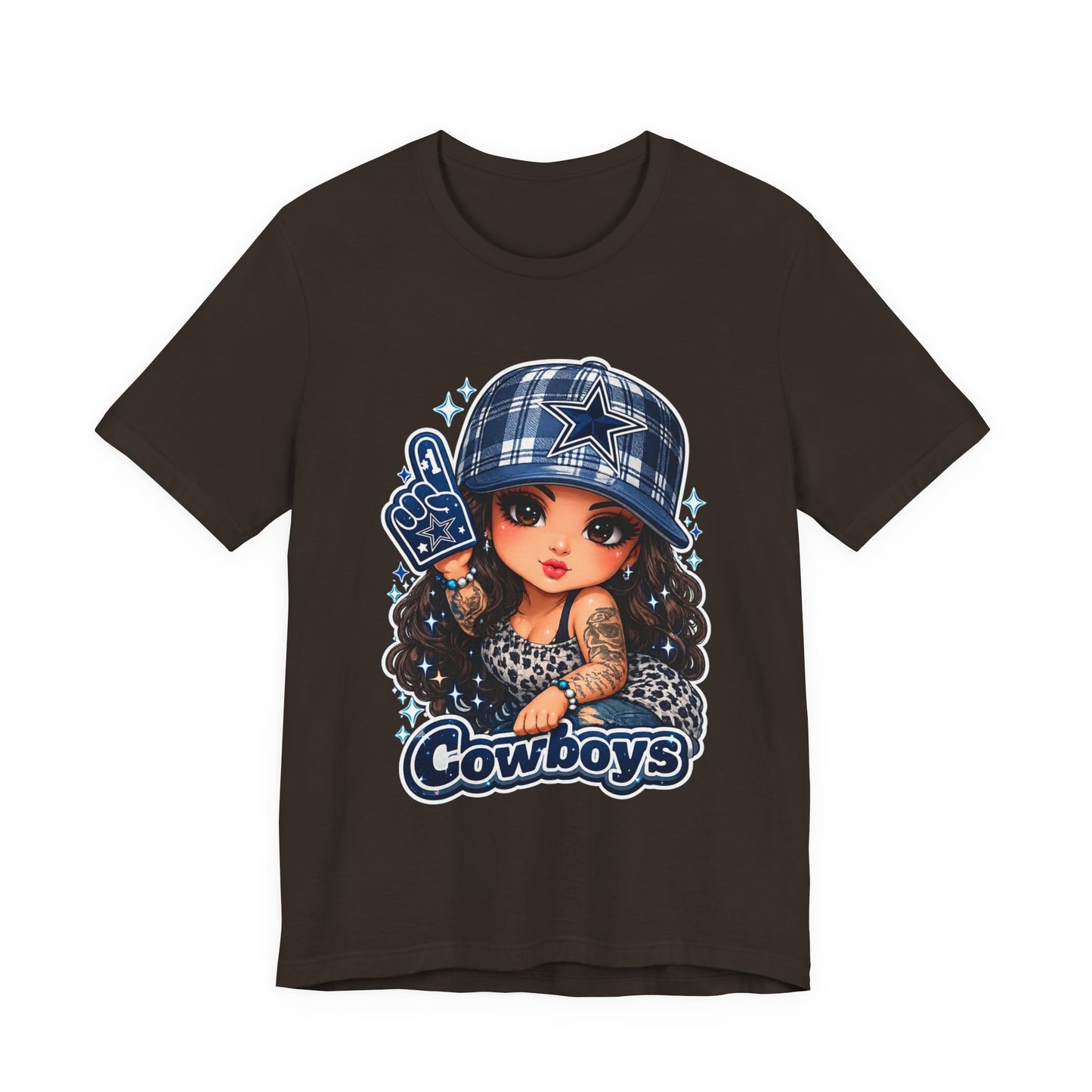 Cowboys Fan Girl T‑Shirt — Cute Tattooed Cheerleader Design