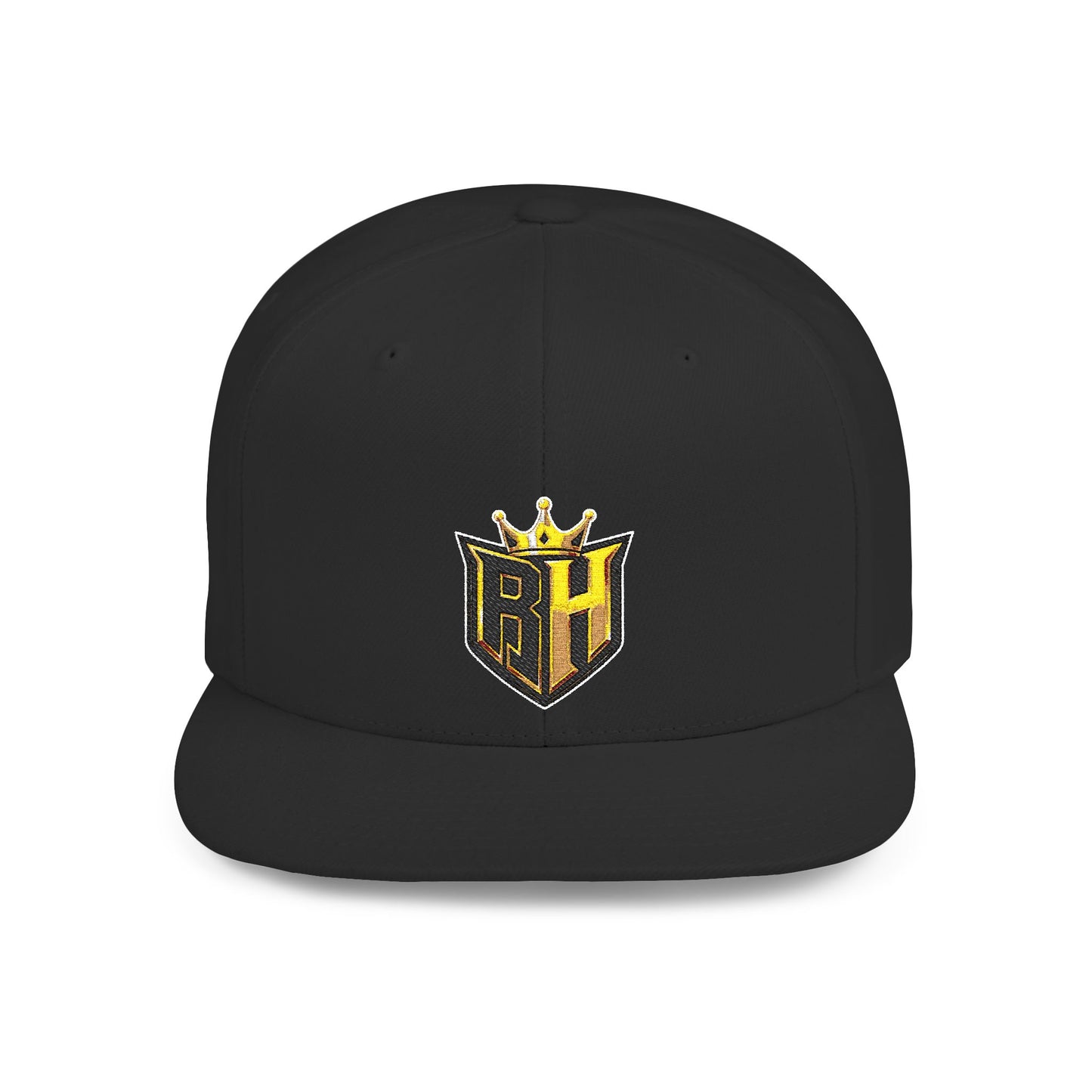 Snapback Hat — Gold Crown Shield Logo Flat Bill Cap