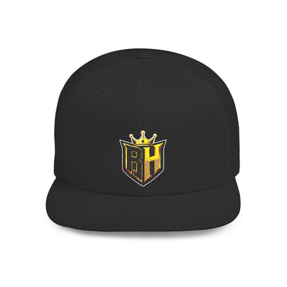 Snapback Hat — Gold Crown Shield Logo Flat Bill Cap
