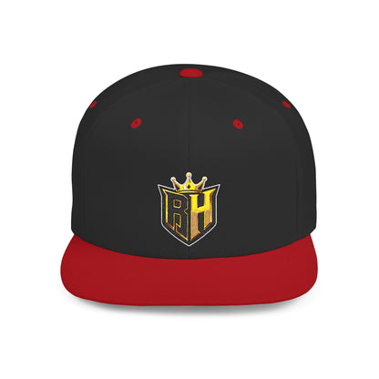 Snapback Hat — Gold Crown Shield Logo Flat Bill Cap