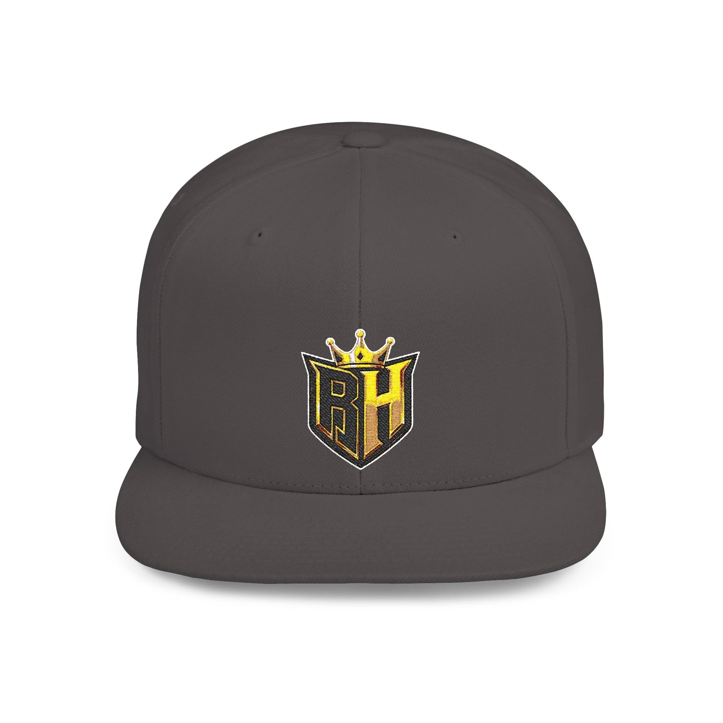 Snapback Hat — Gold Crown Shield Logo Flat Bill Cap