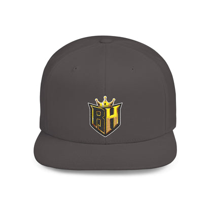 Snapback Hat — Gold Crown Shield Logo Flat Bill Cap