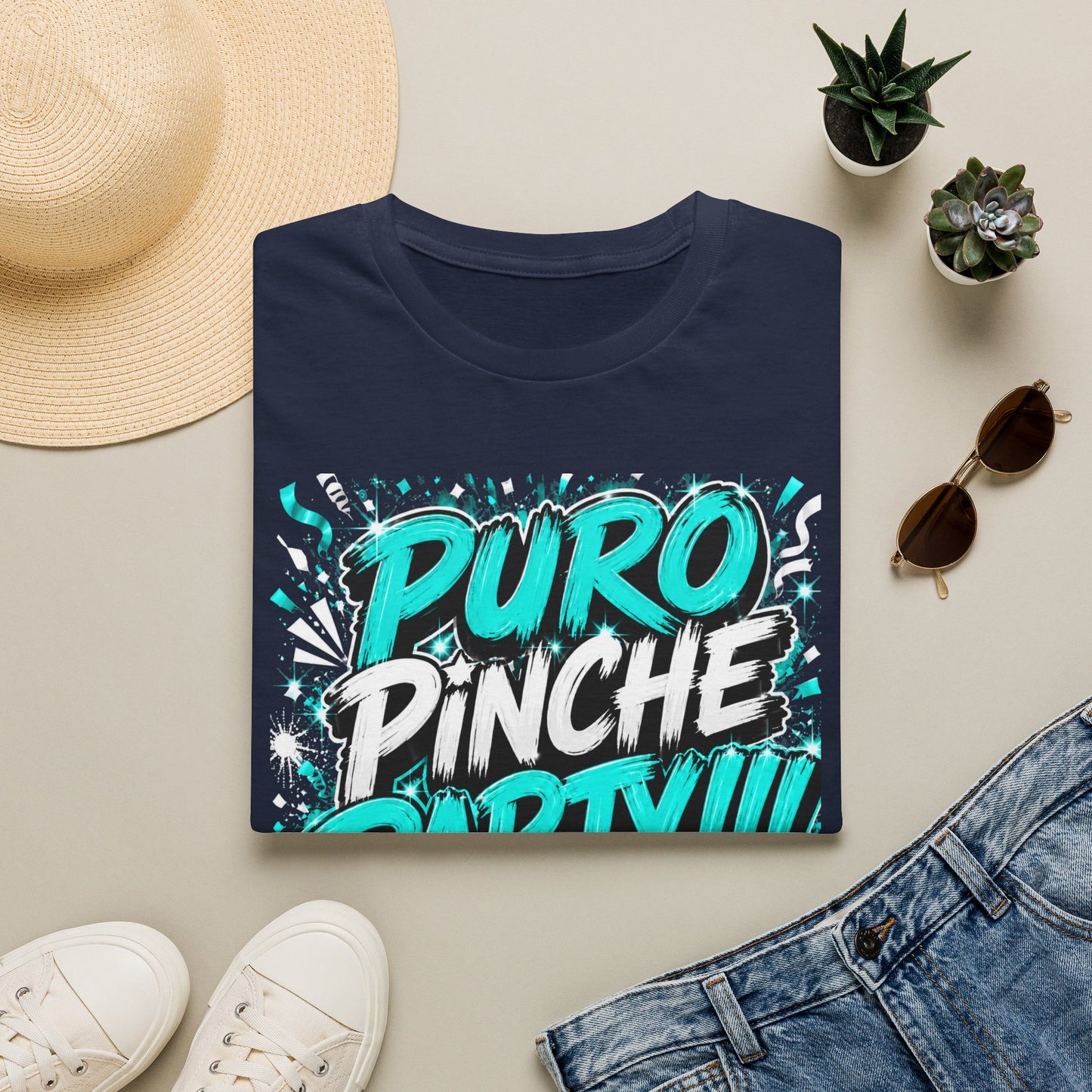 Puro Pinche Party T-Shirt — Bold Teal Party Graphic Tee