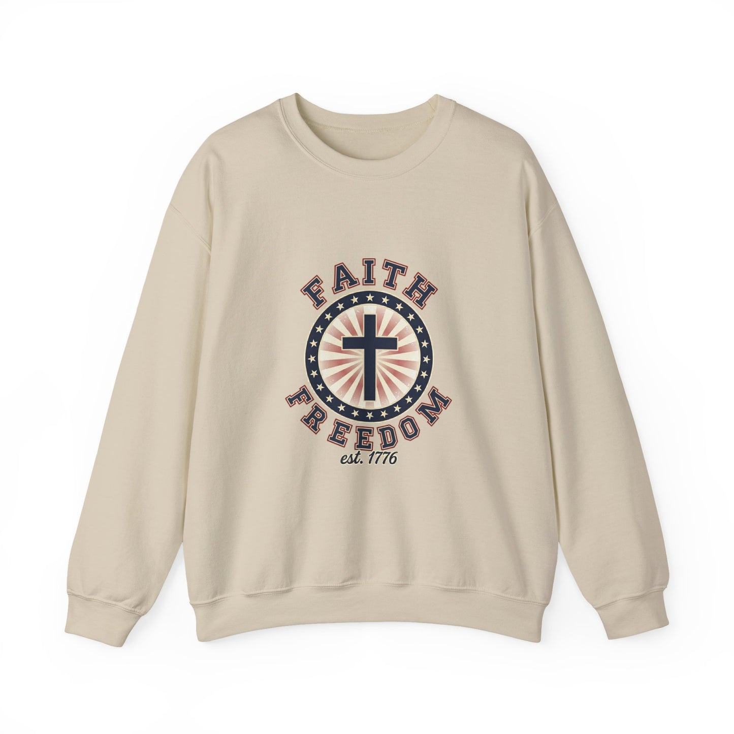 Faith & Freedom Cross Crewneck Sweatshirt, patriotic faith-based vintage Americana