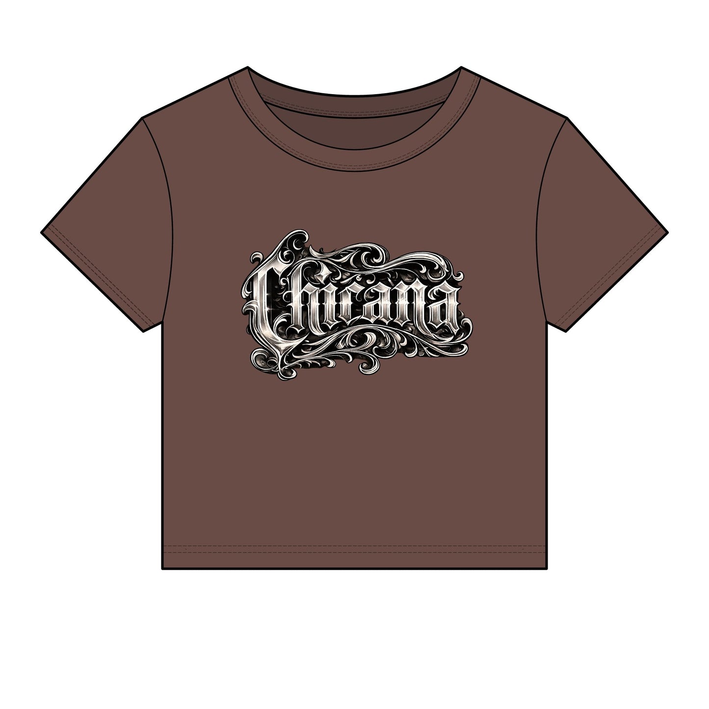 Chicana Script Micro Rib Baby Tee — Cropped Gothic Graphic Top