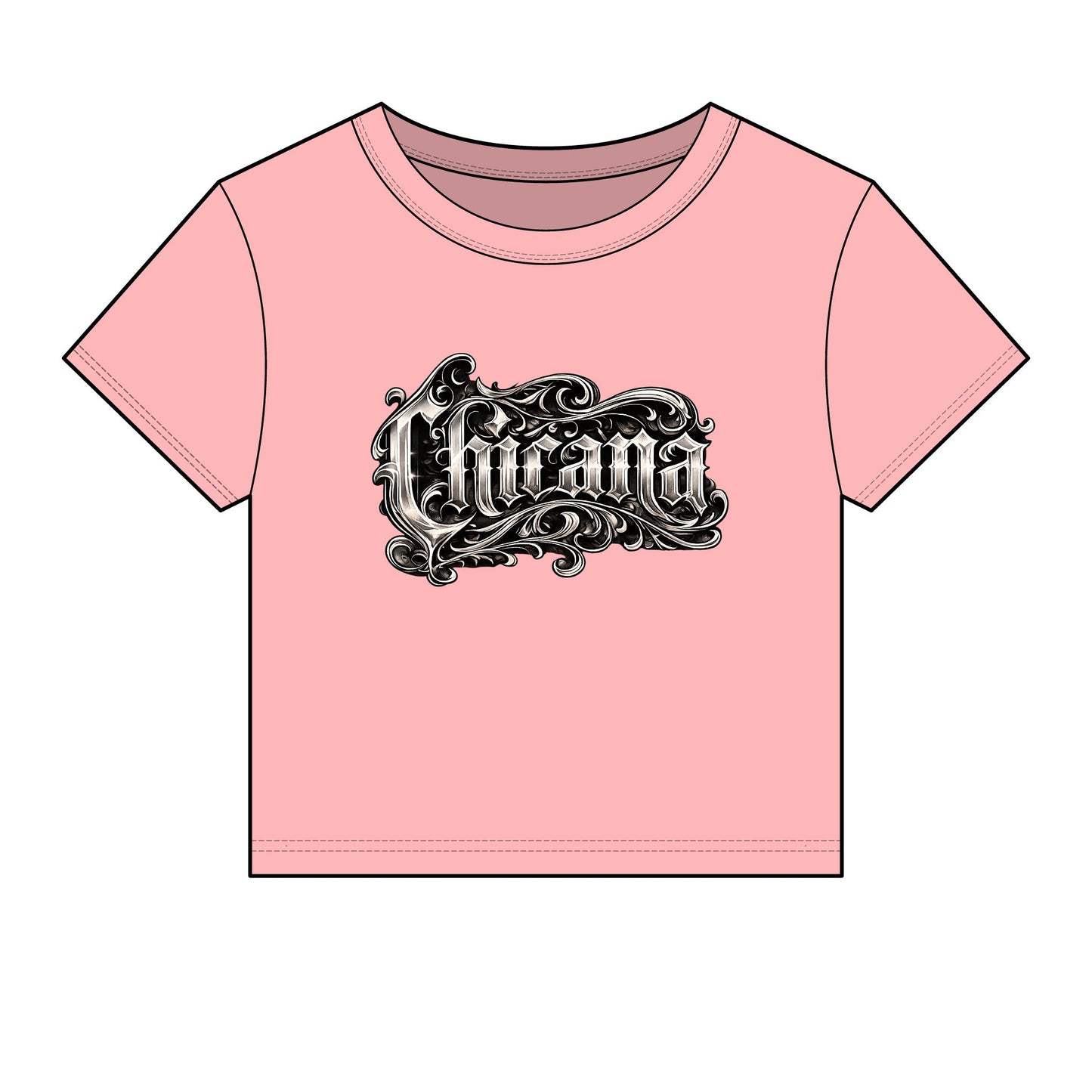 Chicana Script Micro Rib Baby Tee — Cropped Gothic Graphic Top