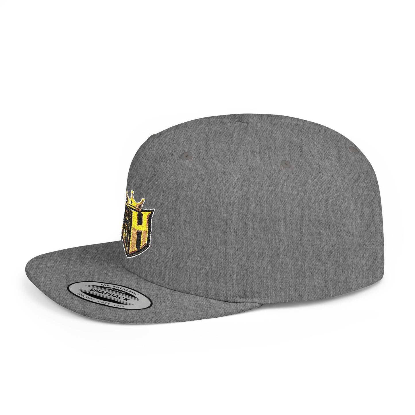 Snapback Hat — Gold Crown Shield Logo Flat Bill Cap