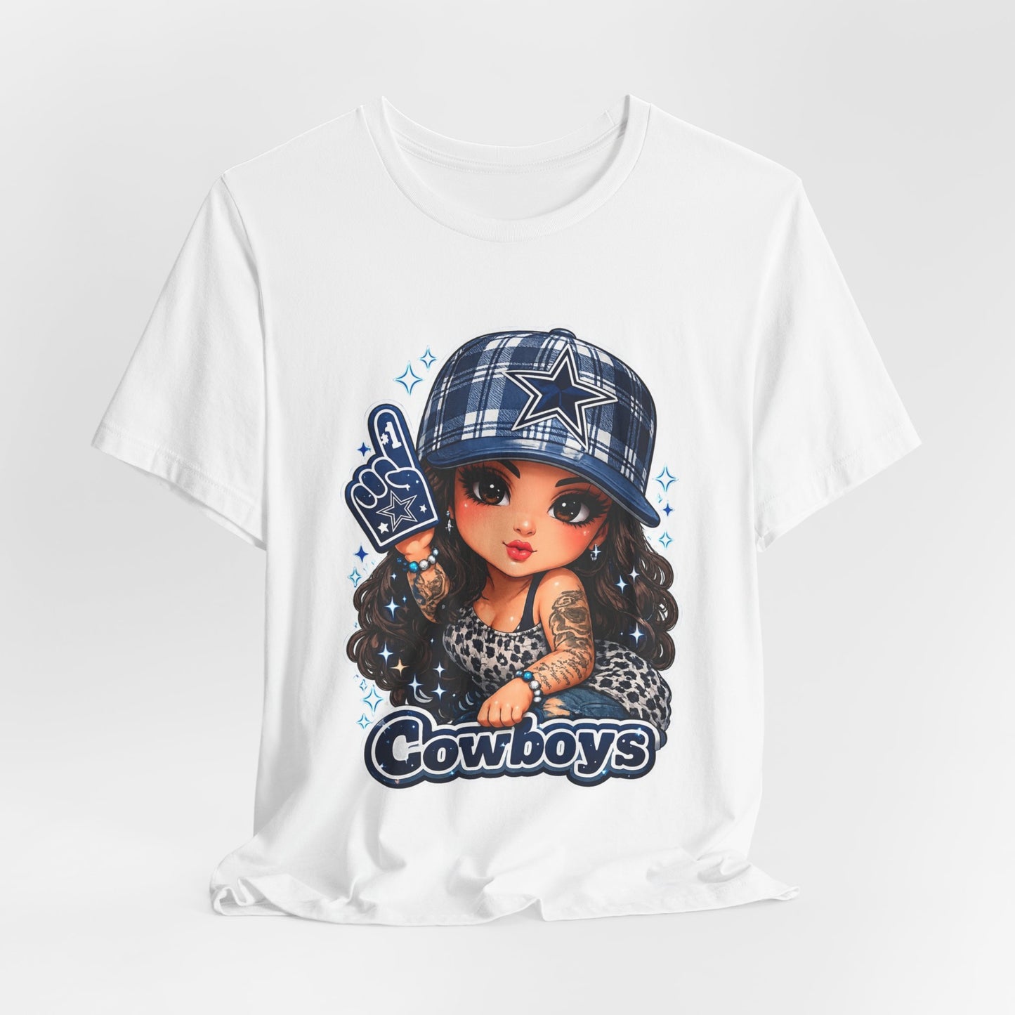 Cowboys Fan Girl T‑Shirt — Cute Tattooed Cheerleader Design