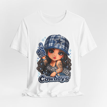 Cowboys Fan Girl T‑Shirt — Cute Tattooed Cheerleader Design
