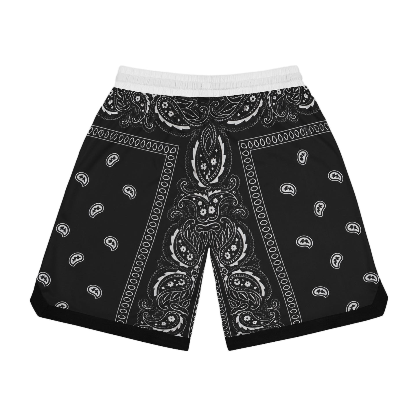 Black Bandana Paisley Basketball Shorts - AOP Rib Athletic Shorts