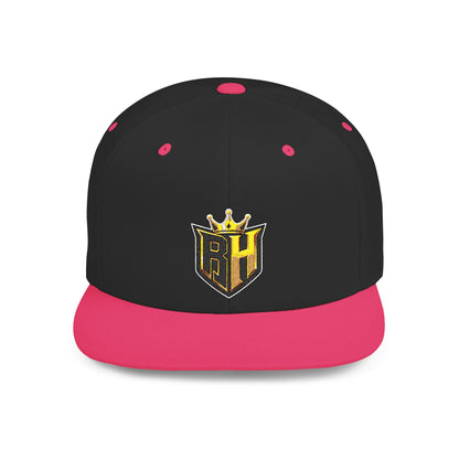 Snapback Hat — Gold Crown Shield Logo Flat Bill Cap