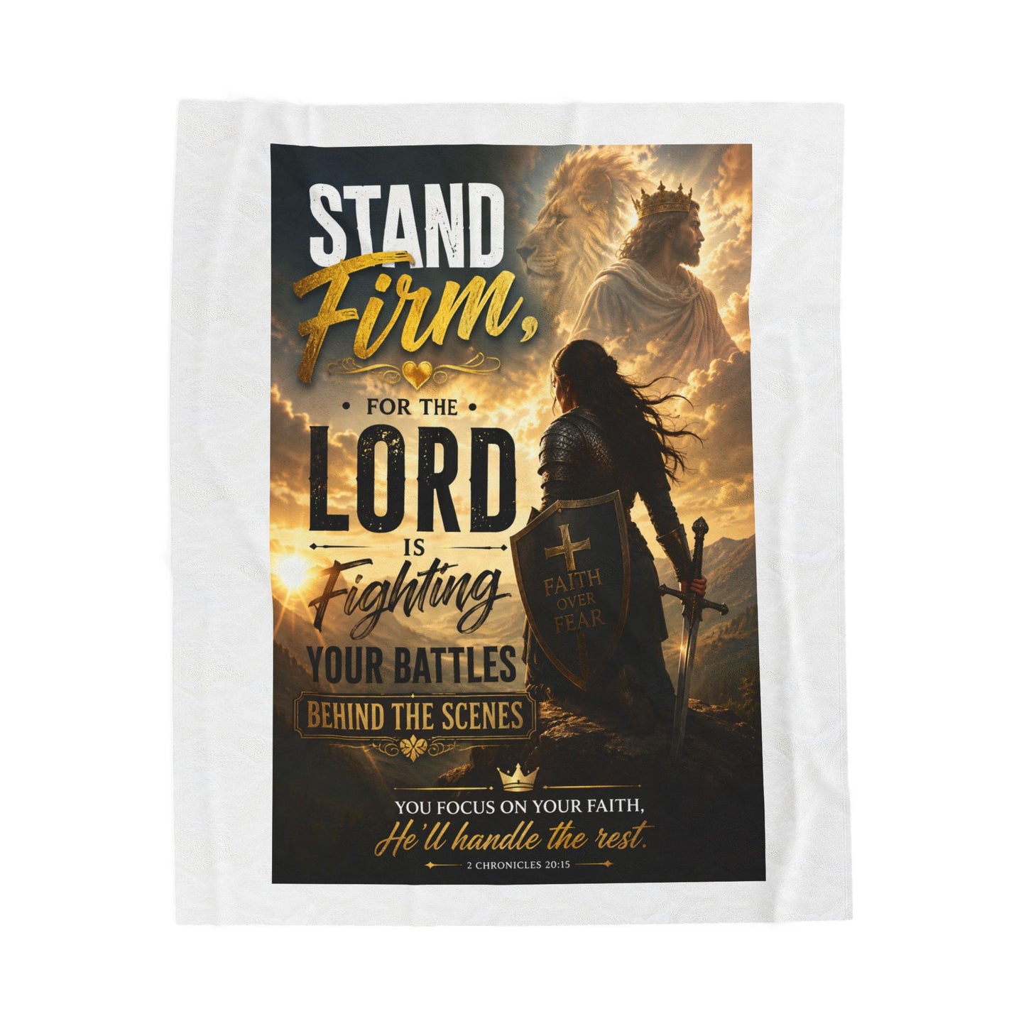 Faith Warrior Velveteen Plush Blanket – "Stand Firm, For the Lord Is Fighting Your Battles" Inspirational Christian Throw