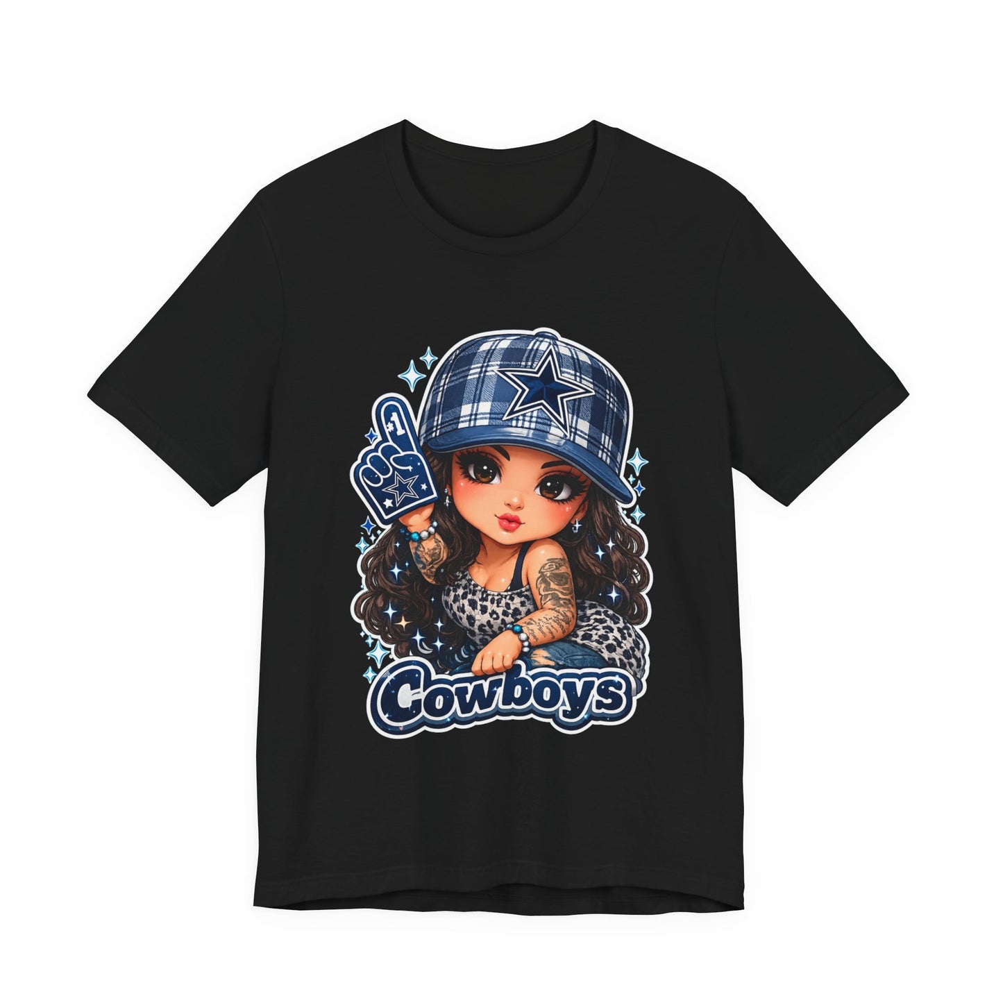 Cowboys Fan Girl T‑Shirt — Cute Tattooed Cheerleader Design