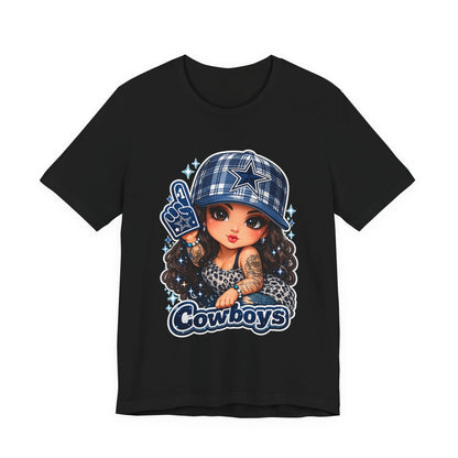 Cowboys Fan Girl T‑Shirt — Cute Tattooed Cheerleader Design