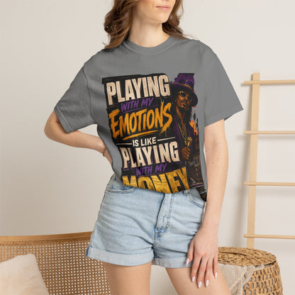 Playing with My Emotions Is Like Playing with My Money T-Shirt — Retro Pimp Illustration Graphic Tee