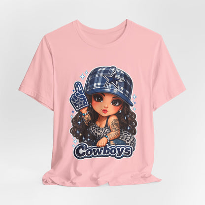Cowboys Fan Girl T‑Shirt — Cute Tattooed Cheerleader Design