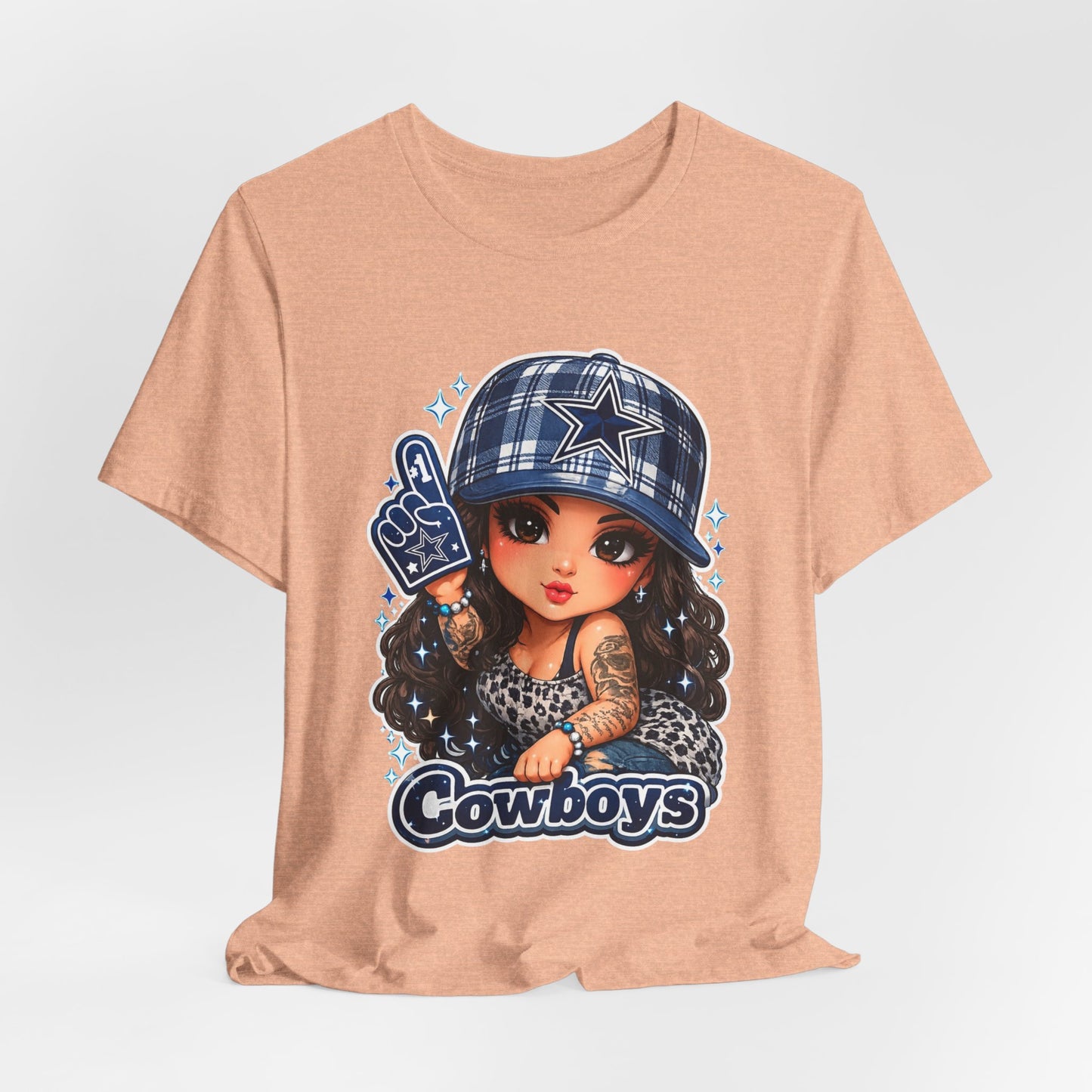 Cowboys Fan Girl T‑Shirt — Cute Tattooed Cheerleader Design