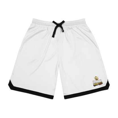 Basketball Rib Shorts — White Athletic Game Shorts with Black Trim