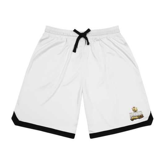Basketball Rib Shorts — White Athletic Game Shorts with Black Trim